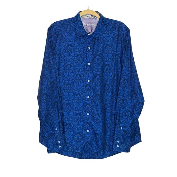 Robert Graham  Blue Black Floral Paisley Classic Fit Shirt size Large - Picture 7 of 11